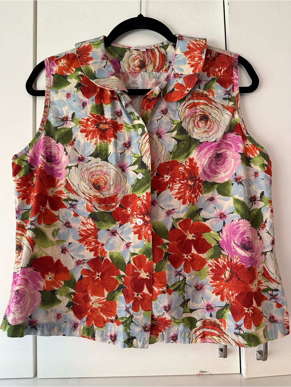 🌸 Frances Valentine Floral Sleeveless Button Front Blouse Top Size Large